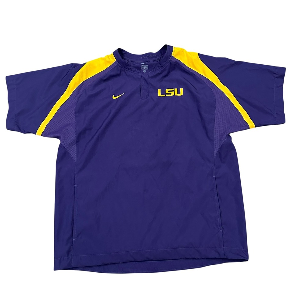 Nike LSU Tigers Mens Coach Issued Kragthorpe‎ Short Sleeve Pullover Purple